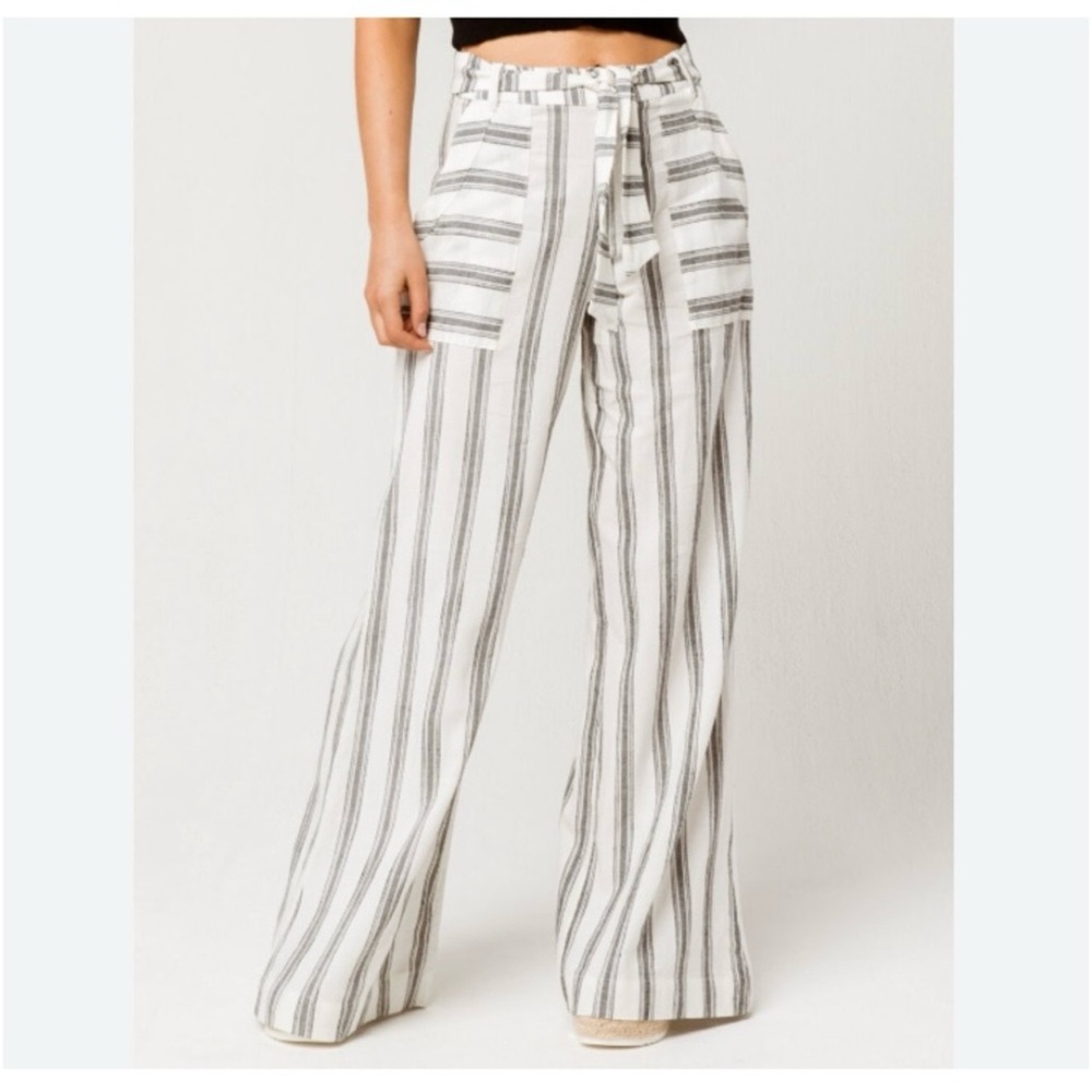 O’Neill Pants Casual Gray White Stripes Womans XL Sandoval Wide Leg Boho Beach